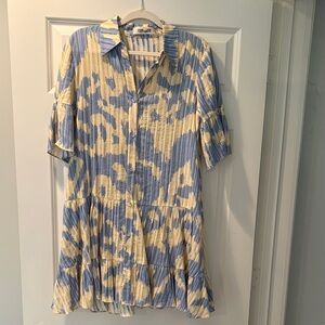 DVF Blue and Cream Button-Up Dress